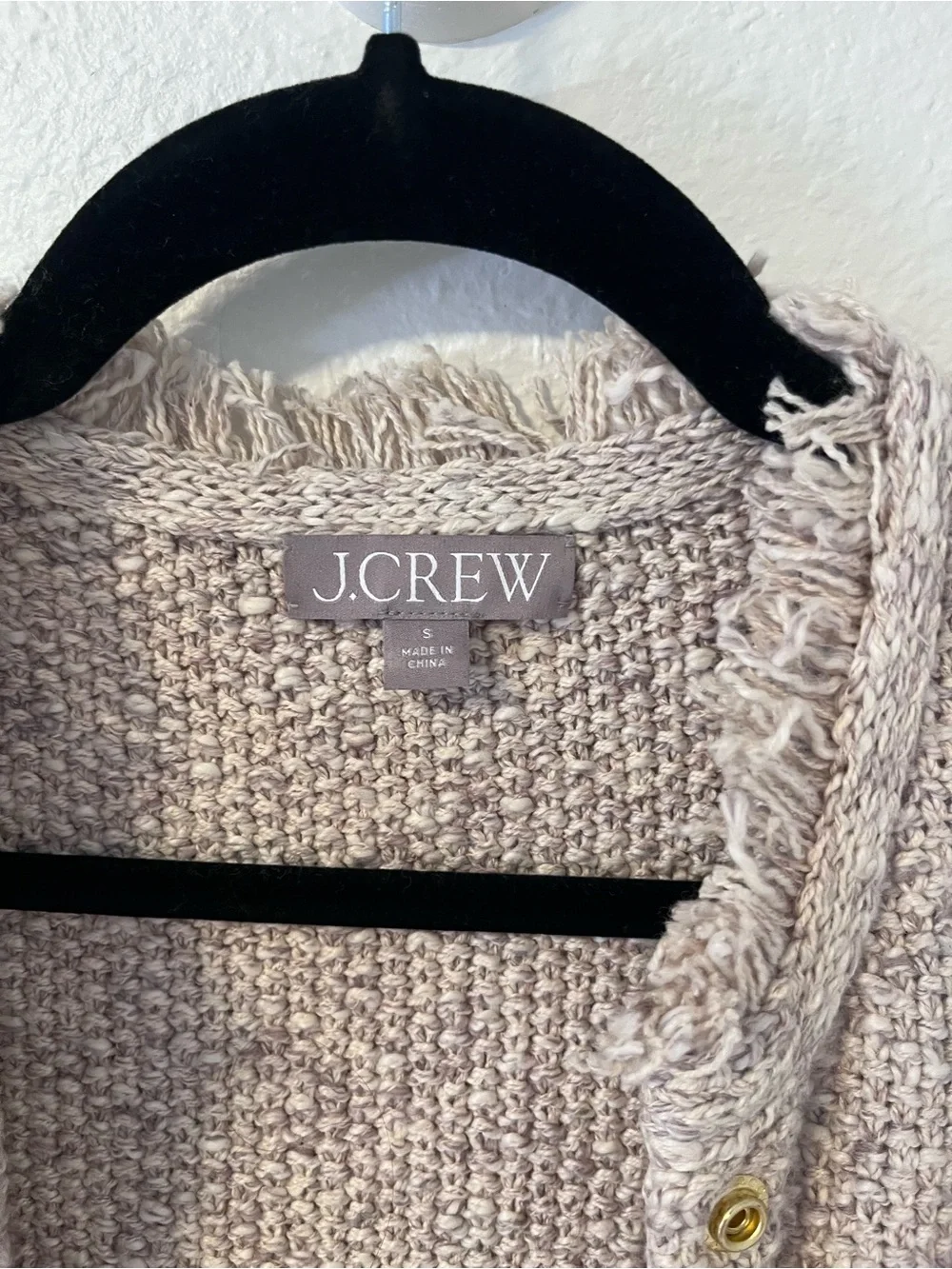 J. Crew Beige Fringe Short-Sleeve Knit Cardigan